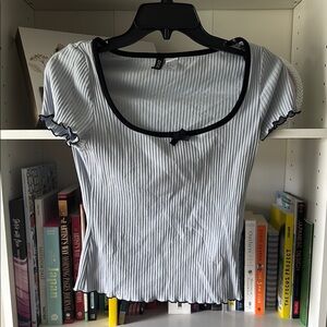 Blue Top with Black Trim and bow